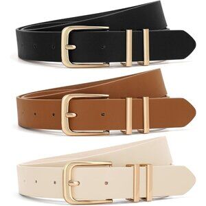 3 Pack Women Belts For Jeans Dresses Pants Ladies Leather Waist Belt with Gold B